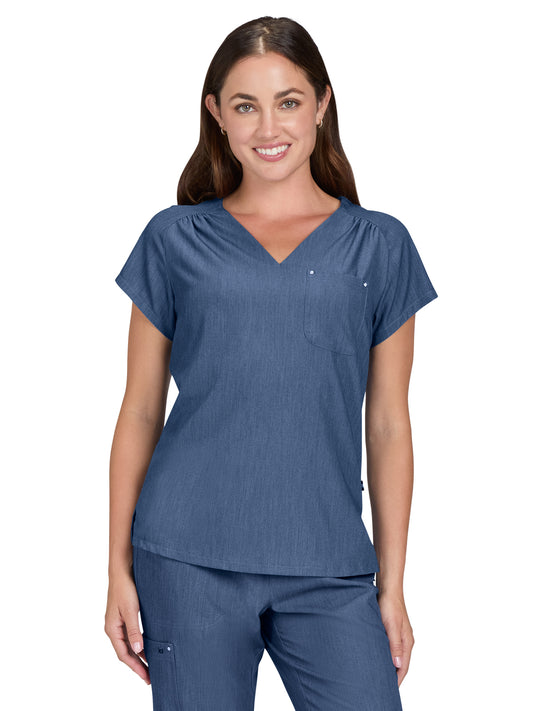 Women's Heart-Shaped Neckline Up and Going Scrub Top - 1125 - Denim