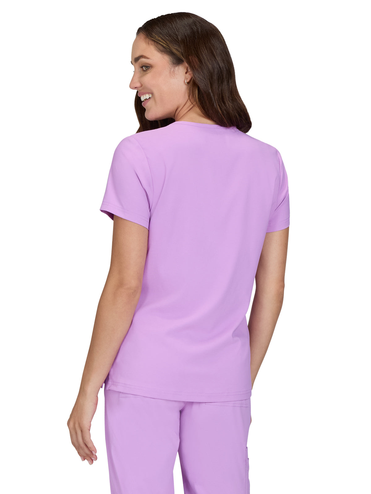 Women's Chest Pocket Print V-Neck Nixie Placement Scrub Top - 1128PLM - Bloom Lavender