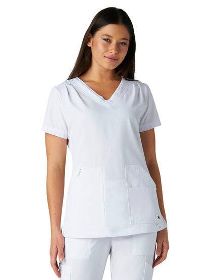 Women's Ribbed 4-Pocket V-Neck Sari Top - 1129 - White