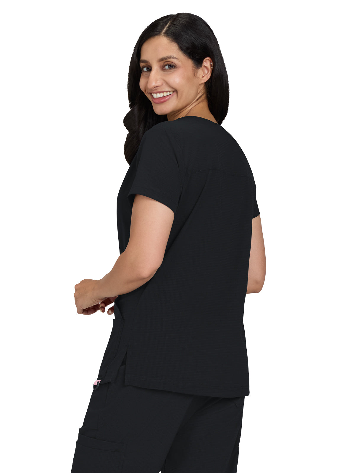 Women's Ribbed V-Neck 4-Pocket Sari Scrub Top - 1129 - Black