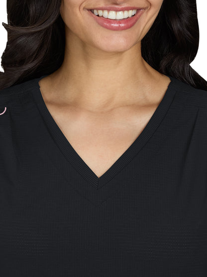 Women's Ribbed V-Neck 4-Pocket Sari Scrub Top - 1129 - Black