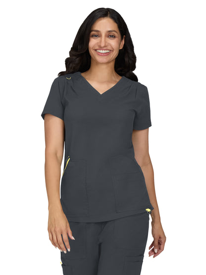 Women's Ribbed V-Neck 4-Pocket Sari Scrub Top - 1129 - Charcoal