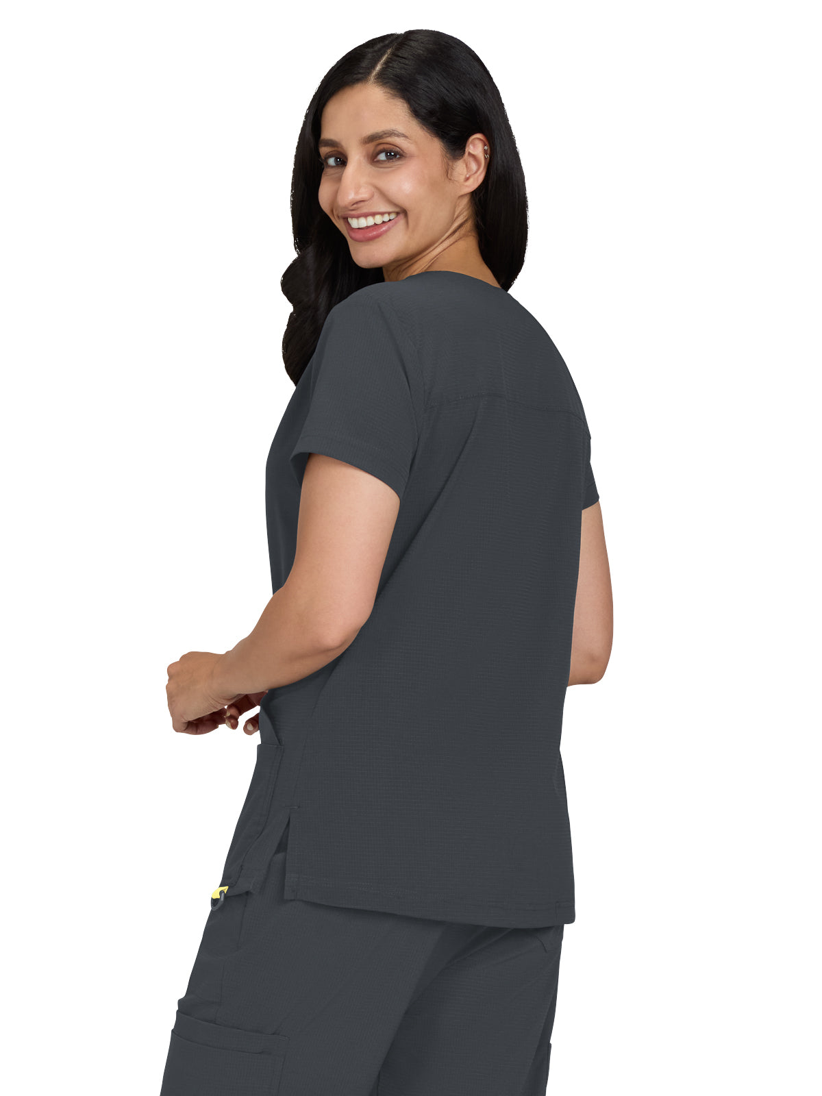 Women's Ribbed V-Neck 4-Pocket Sari Scrub Top - 1129 - Charcoal