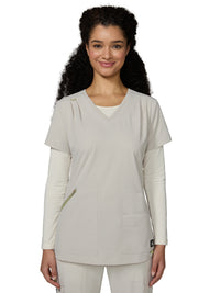 Women's Ribbed 4-Pocket V-Neck Sari Top - 1129 - Bone