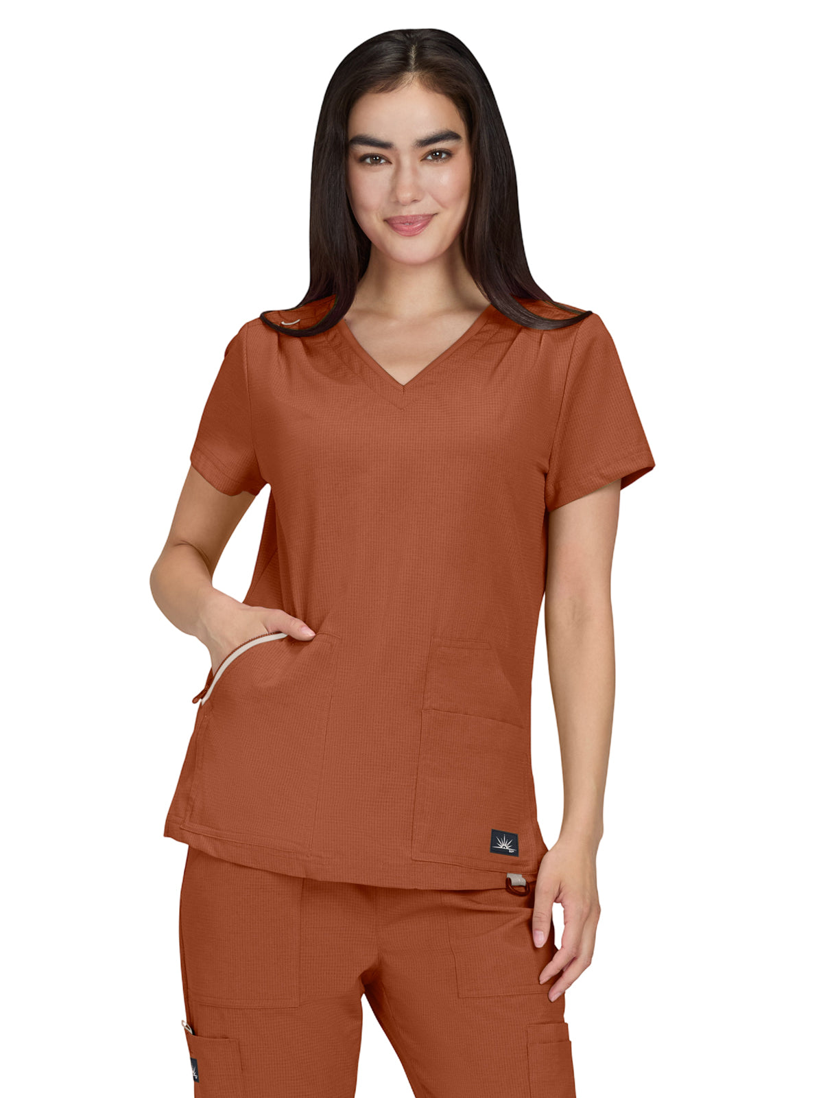 Women's Ribbed 4-Pocket V-Neck Sari Top - 1129 - Dark Copper