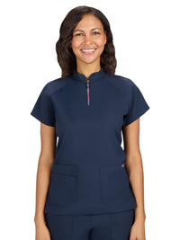 Women's Four-Pocket Ombre Zipper Neck Limited Edition Rena Top - 1130L - Navy