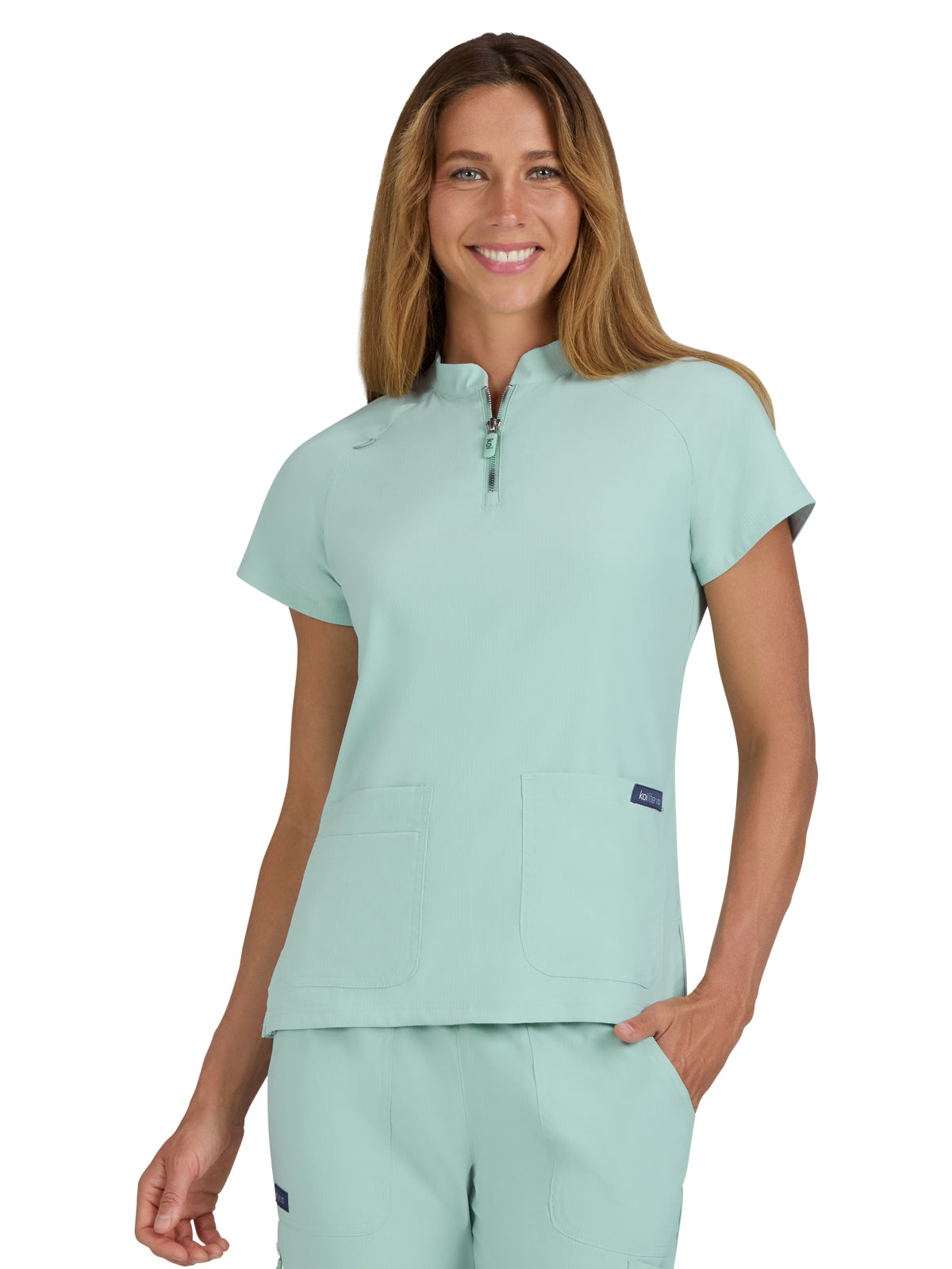 Women's Four-Pocket Ombre Zipper Neck Limited Edition Rena Top - 1130L - Sage