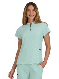 Women's Four-Pocket Ombre Zipper Neck Limited Edition Rena Top - 1130L - Sage