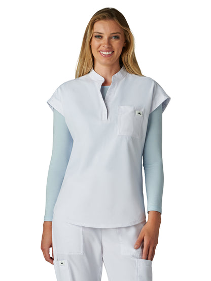 Women's Zipper Neck Combo Chest Pocket Catrin Top - 1131 - White