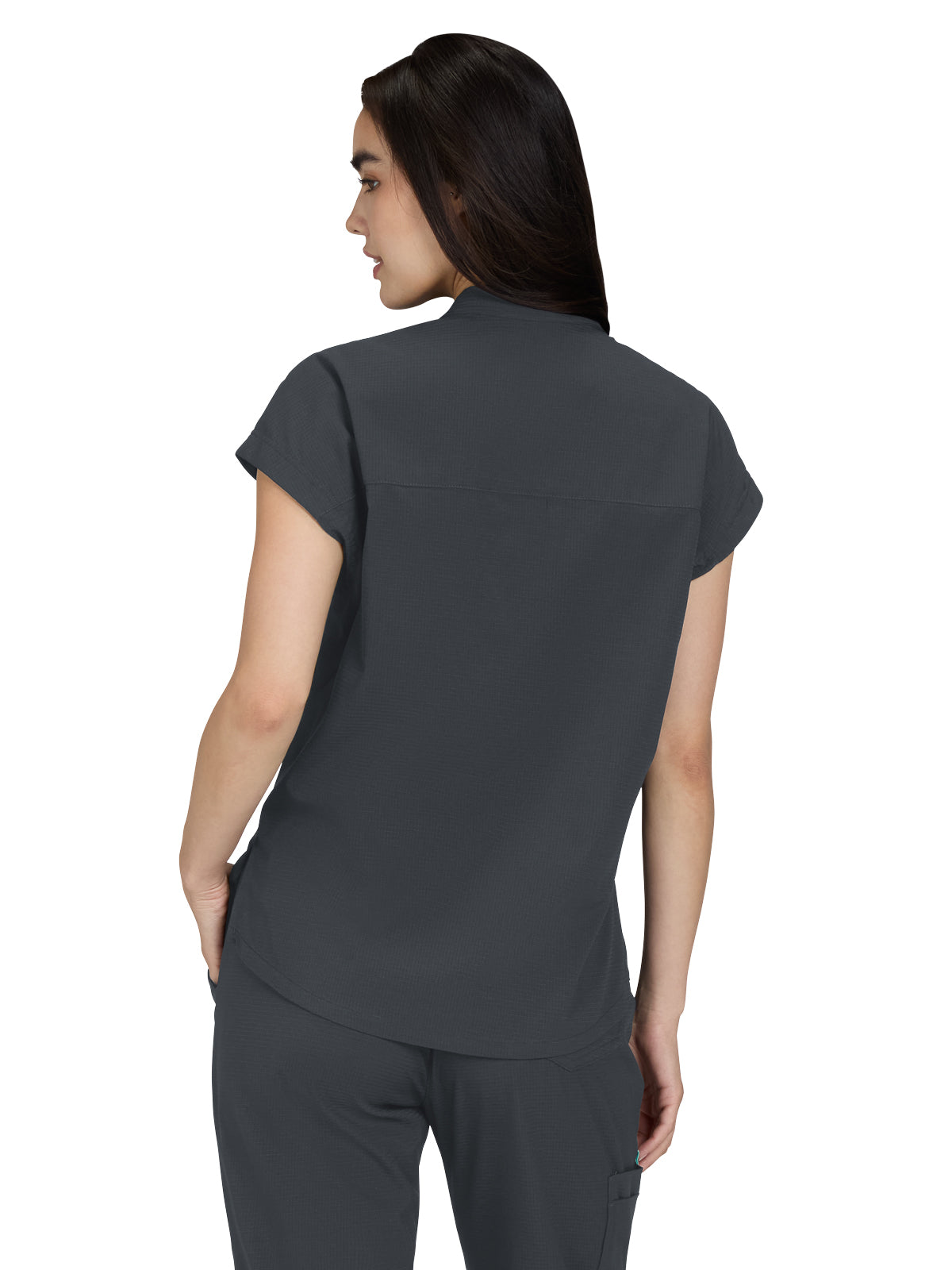 Women's Zipper Neck Combo Chest Pocket Catrin Scrub Top - 1131 - Charcoal