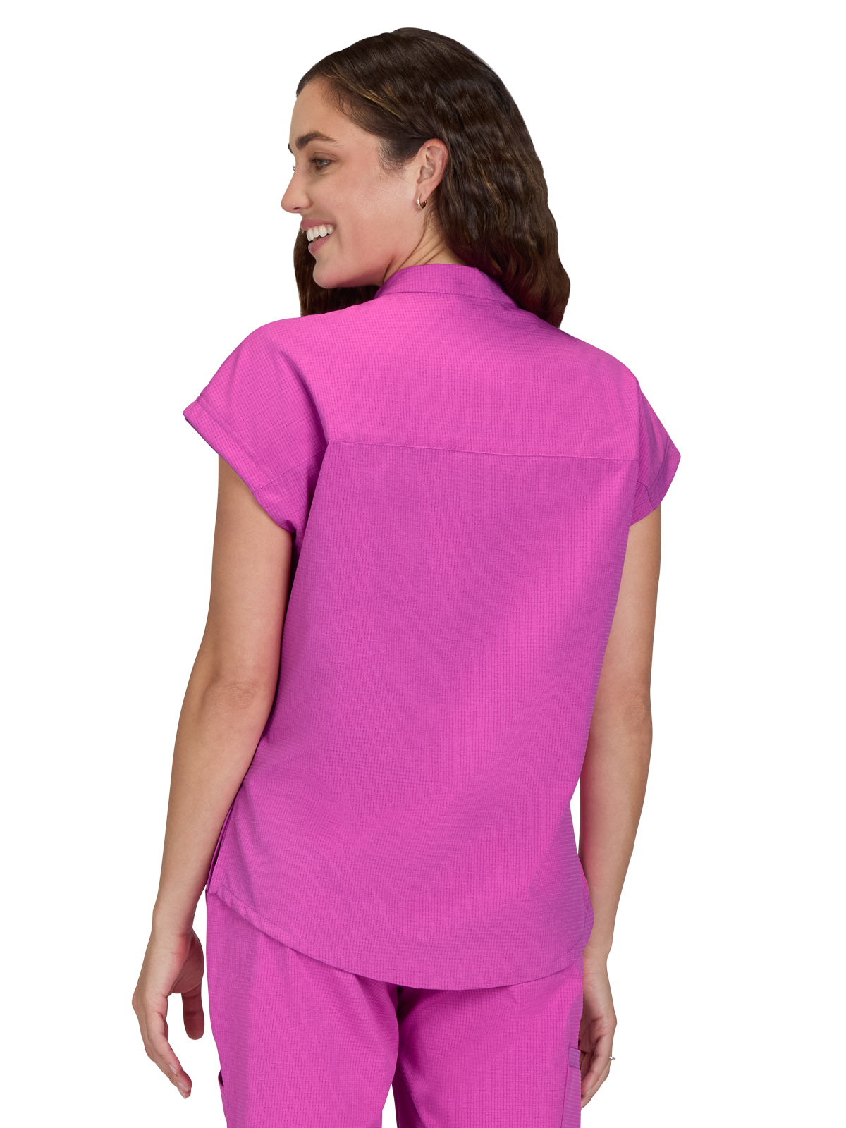 Women's Zipper Neck Combo Chest Pocket Catrin Scrub Top - 1131 - Hibiscus Pink