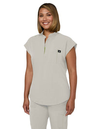 Women's Zipper Neck Combo Chest Pocket Catrin Top - 1131 - Bone