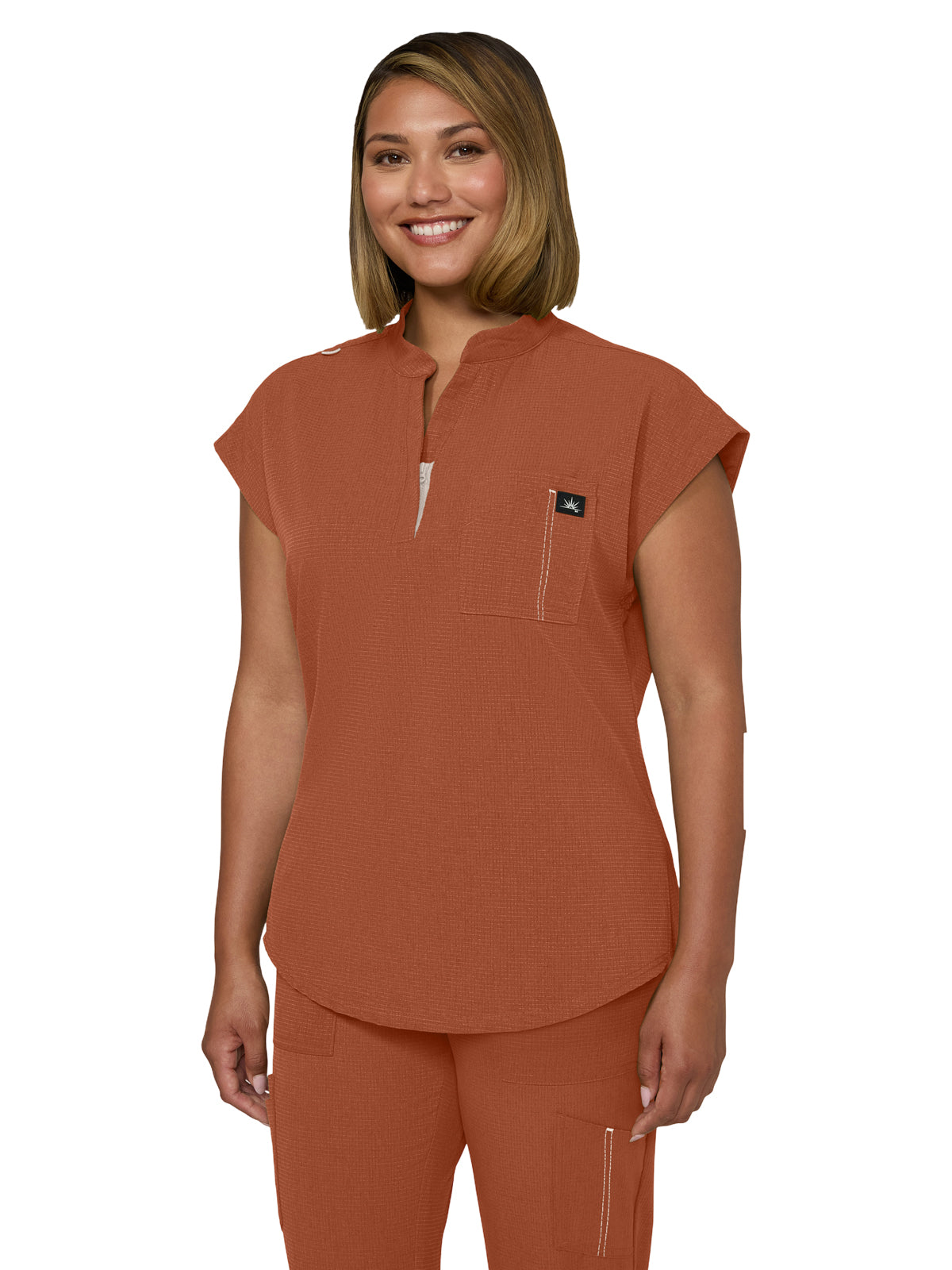 Women's Zipper Neck Combo Chest Pocket Catrin Top - 1131 - Dark Copper