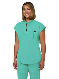 Women's Zipper Neck Combo Chest Pocket Catrin Top - 1131 - Sea Green