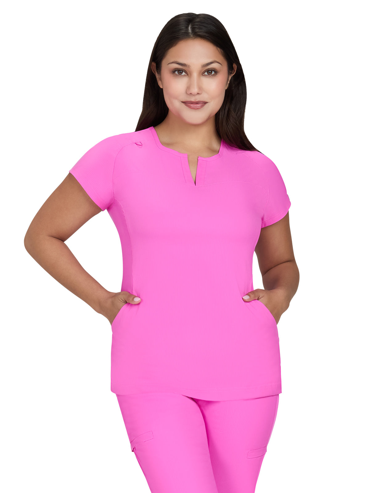 Women’s Two-Pocket Split-V-Neck Scrub Top - 1138 - Hibiscus Pink