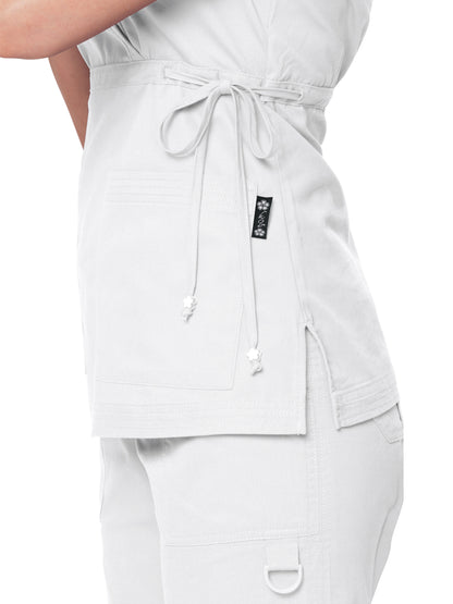 Women's 2-Pocket Adjustable Front-Tie Mock-Wrap Katelyn Scrub Top - 137 - White