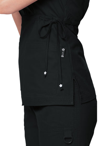 Women's 2-Pocket Adjustable Front-Tie Mock-Wrap Katelyn Scrub Top - 137 - Black