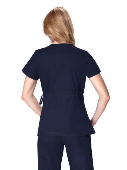 Women's 2-Pocket Adjustable Front-Tie Mock-Wrap Katelyn Scrub Top - 137 - Navy