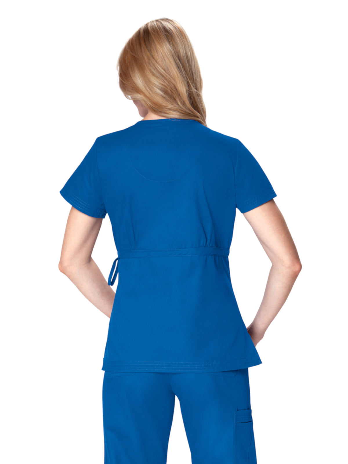 Women's 2-Pocket Adjustable Front-Tie Mock-Wrap Katelyn Scrub Top - 137 - Royal Blue