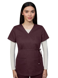 Women's 2-Pocket Adjustable Front-Tie Mock-Wrap Katelyn Top - 137 - Cognac