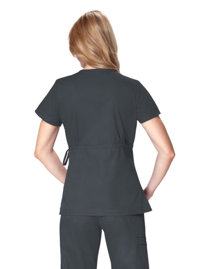 Women's 2-Pocket Adjustable Front-Tie Mock-Wrap Katelyn Scrub Top - 137 - Charcoal