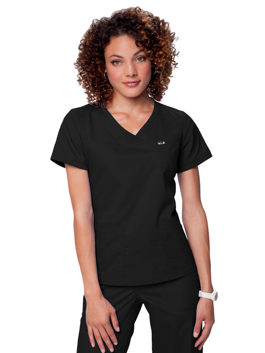 Women's Three-Pocket Soft Rib Trim V-Neck Nicole Top - 247 - Black
