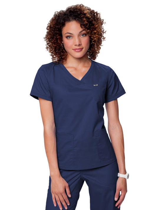 Women's Three-Pocket Soft Rib Trim V-Neck Nicole Top - 247 - Navy