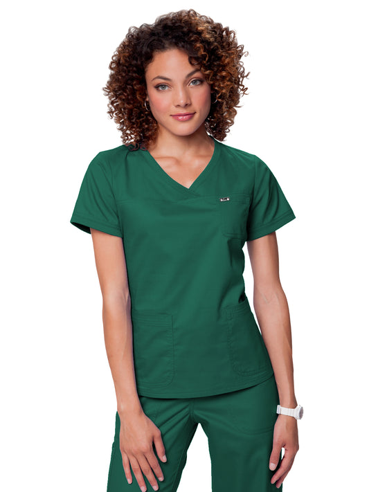 Women's Three-Pocket Soft Rib Trim V-Neck Nicole Top - 247 - Hunter