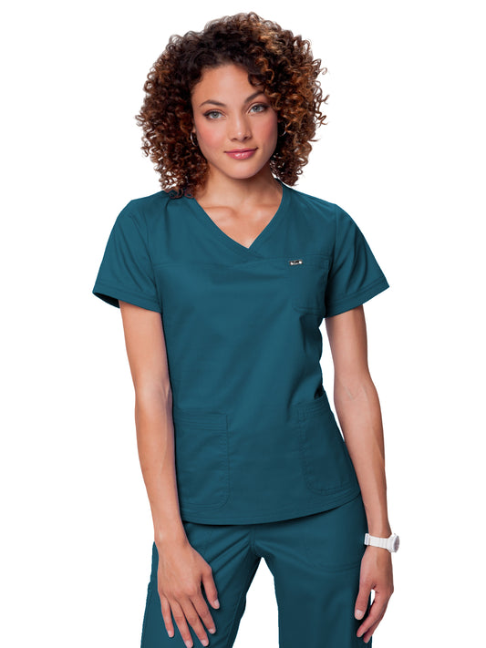 Women's Three-Pocket Soft Rib Trim V-Neck Nicole Top - 247 - Caribbean