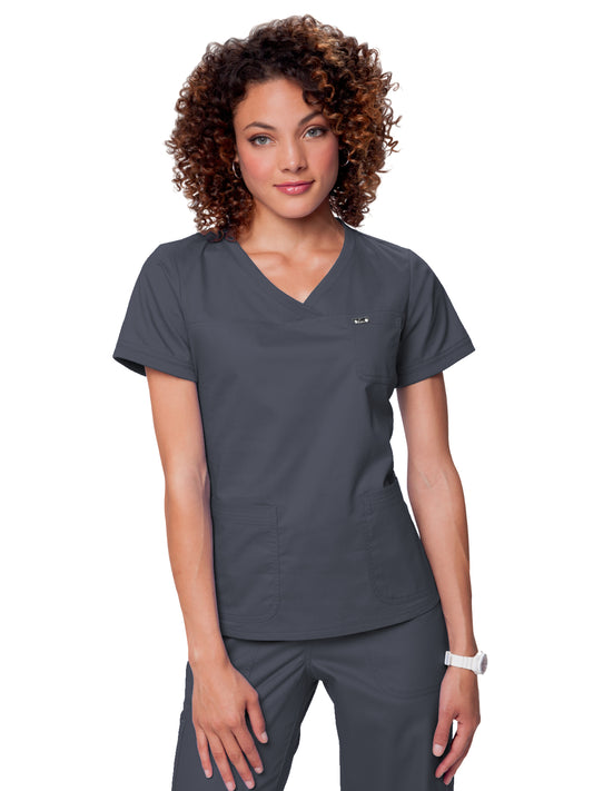 Women's Three-Pocket Soft Rib Trim V-Neck Nicole Top - 247 - Charcoal