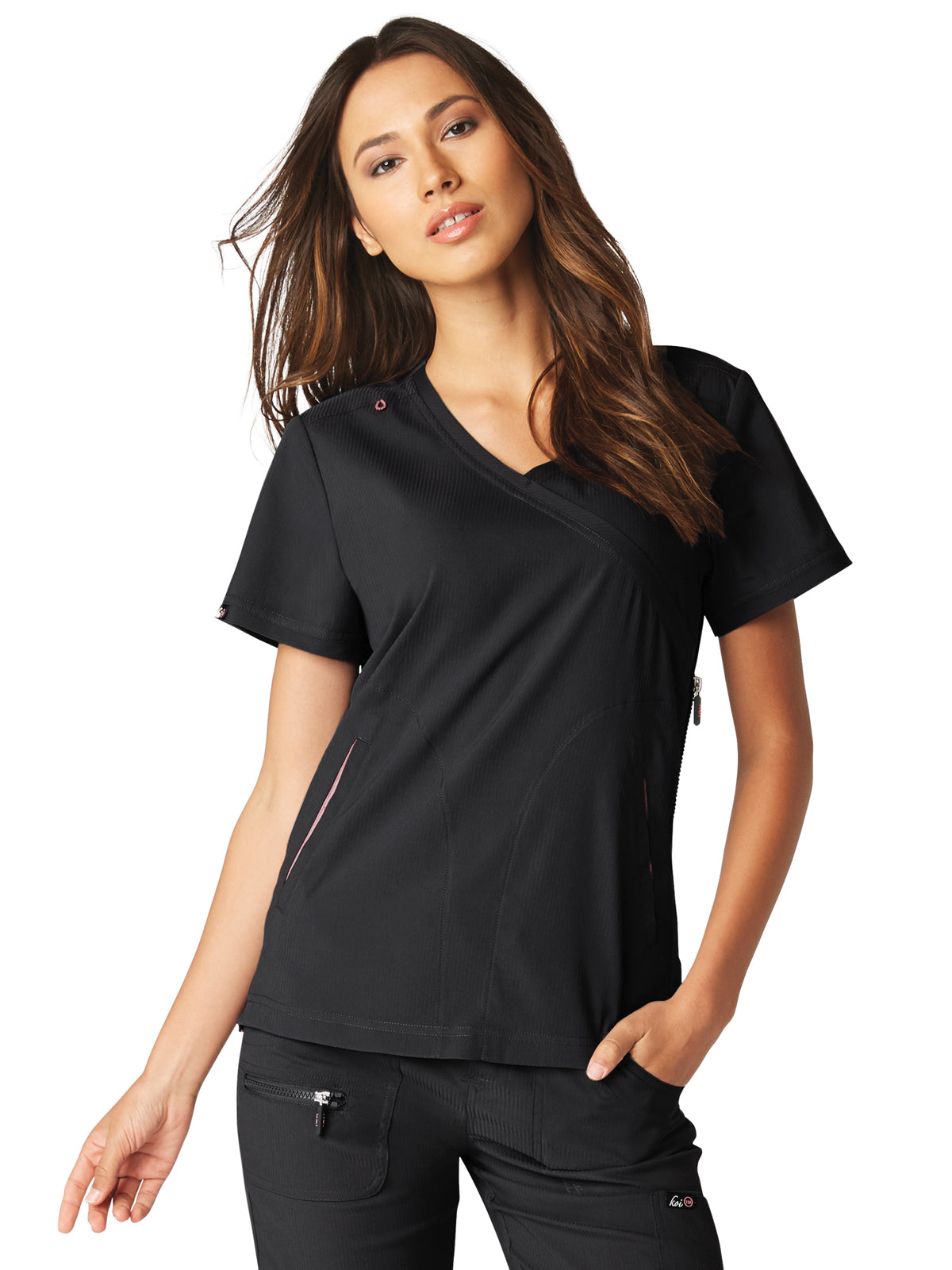 Women's 3-Pocket Mock-Wrap Philosophy Scrub Top - 316 - Black