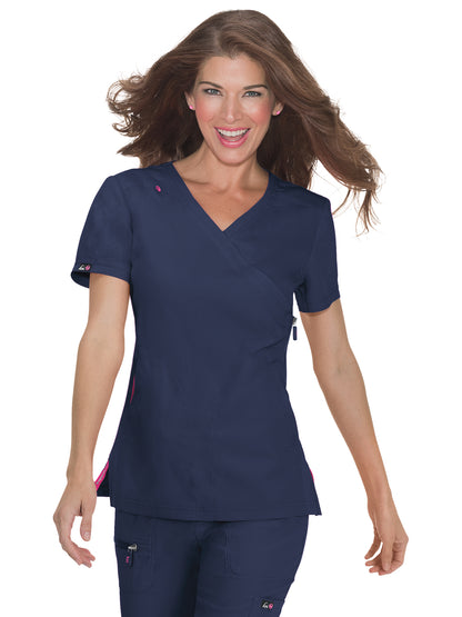 Women's 3-Pocket Mock-Wrap Philosophy Scrub Top - 316 - Navy