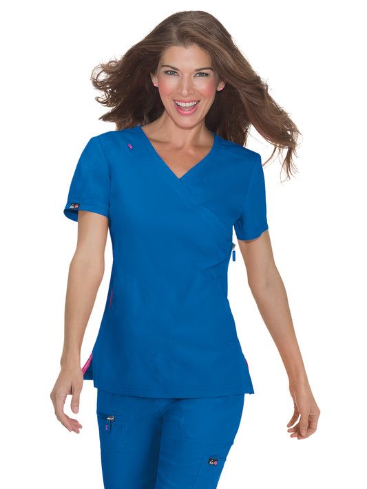 Women's 3-Pocket Mock-Wrap Philosophy Scrub Top - 316 - Royal Blue