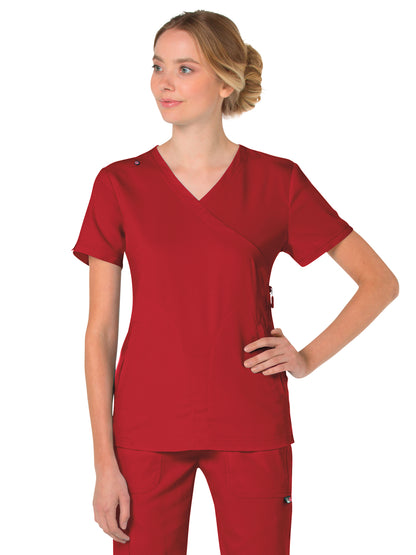 Women's 3-Pocket Mock-Wrap Philosophy Scrub Top - 316 - Ruby