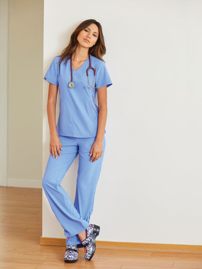 Women's 3-Pocket Mock-Wrap Philosophy Scrub Top - 316 - True Ceil