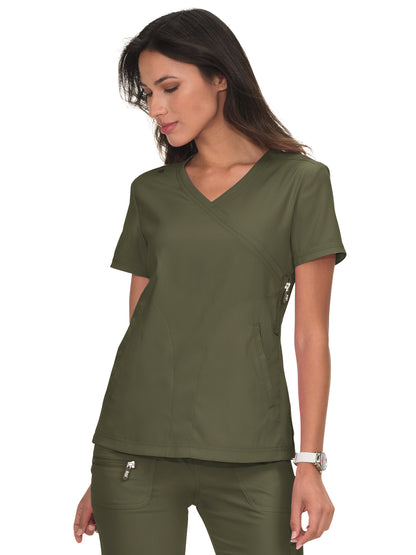 Women's 3-Pocket Mock-Wrap Philosophy Scrub Top - 316 - Olive Green