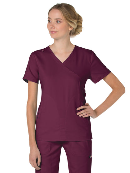 Women's 3-Pocket Mock-Wrap Philosophy Scrub Top - 316 - Wine