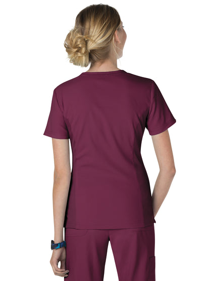 Women's 3-Pocket Mock-Wrap Philosophy Scrub Top - 316 - Wine