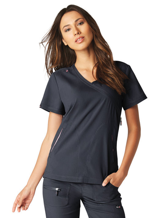 Women's 3-Pocket Mock-Wrap Philosophy Scrub Top - 316 - Charcoal