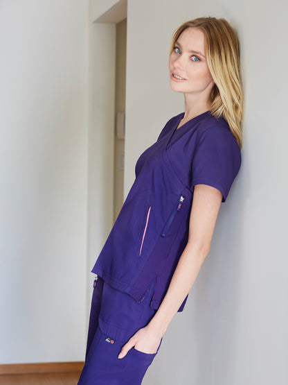 Women's 3-Pocket Mock-Wrap Philosophy Scrub Top - 316 - Grape