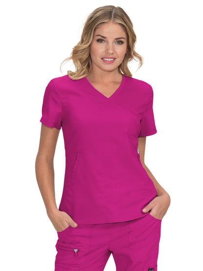 Women's 3-Pocket Mock-Wrap Philosophy Scrub Top - 316 - Azalea Pink