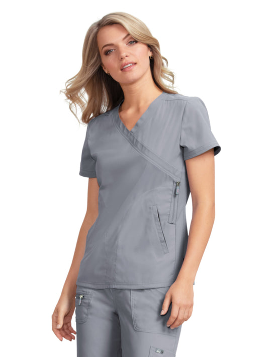 Women's 3-Pocket Mock-Wrap Philosophy Scrub Top - 316 - Platinum Grey