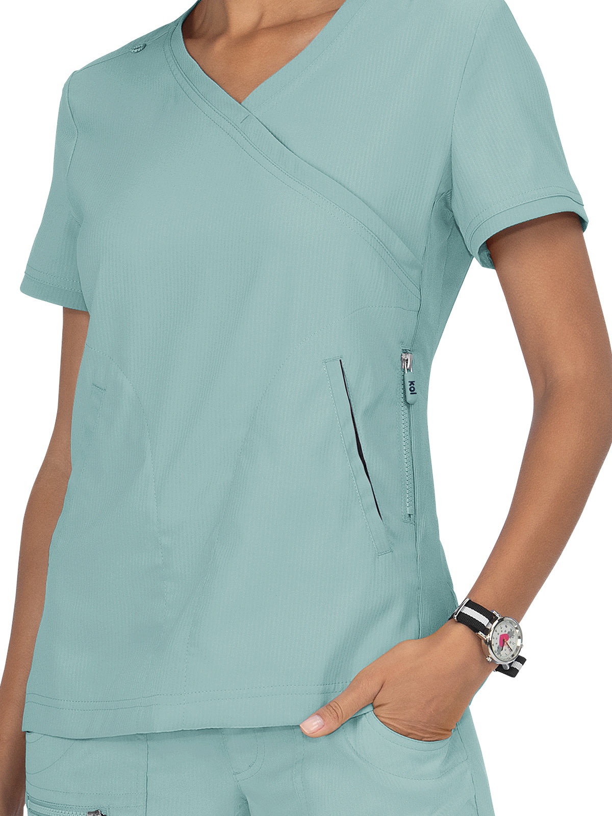 Women's 3-Pocket Mock-Wrap Philosophy Scrub Top - 316 - Sage