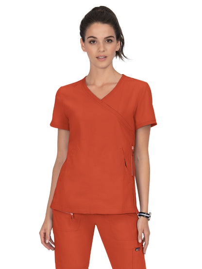 Women's 3-Pocket Mock-Wrap Philosophy Scrub Top - 316 - Terracotta