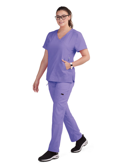 Women's 3-Pocket Mock-Wrap Philosophy Scrub Top - 316 - French Lavender