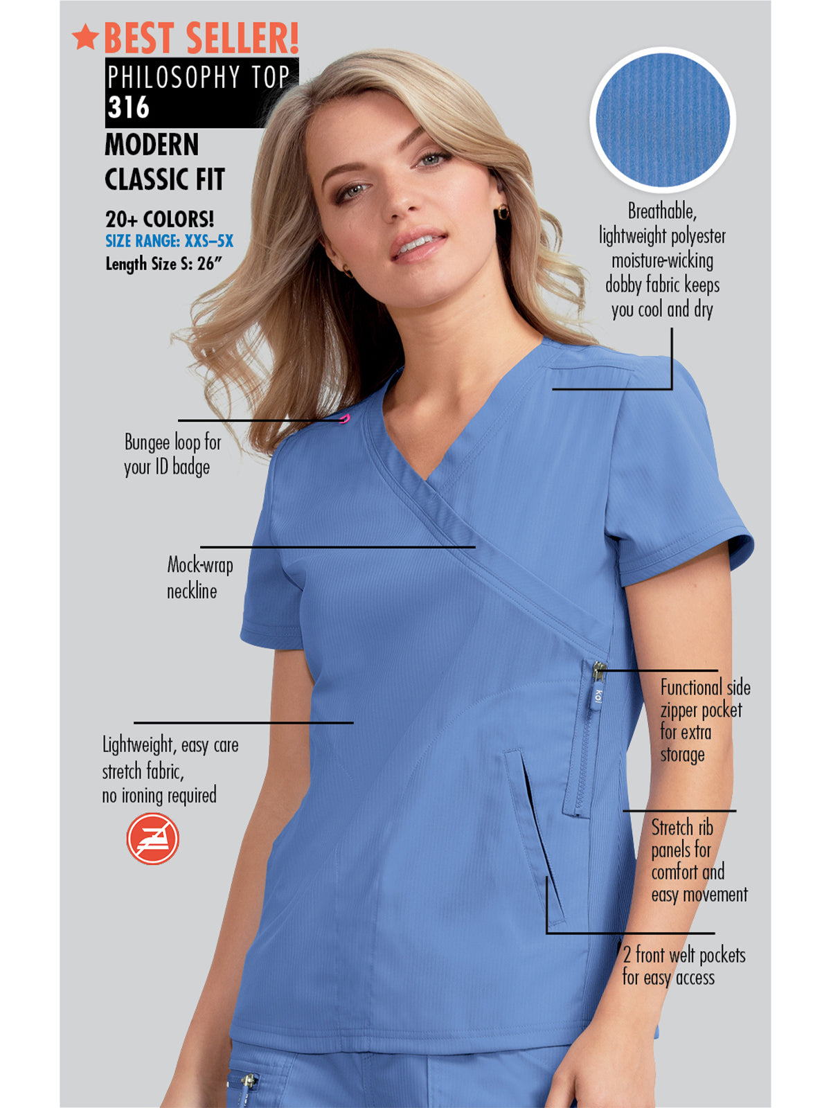 Women's 3-Pocket Mock-Wrap Philosophy Scrub Top - 316 - Wine