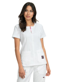 Women's Four-Pocket Zipper Neck Serenity Top - 317 - White