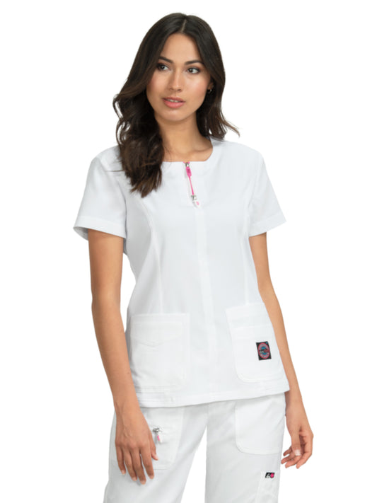 Women's 4-Pocket Zipper Neck Serenity Scrub Top - 317 - White