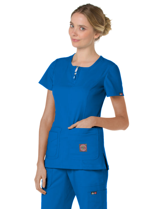 Women's 4-Pocket Zipper Neck Serenity Scrub Top - 317 - Royal Blue