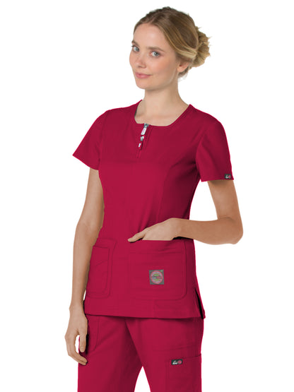 Women's 4-Pocket Zipper Neck Serenity Scrub Top - 317 - Ruby